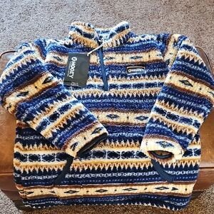 Hooey Blue and Tan Striped Sherpa Zip Pullover